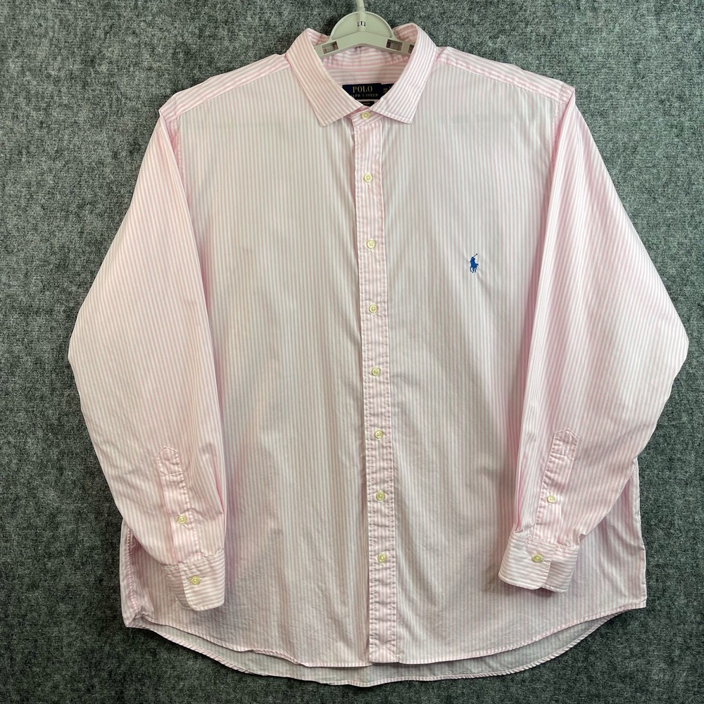 Polo Ralph Lauren Mens Dress Shirt Size 2X Cotton Stretch Pink White